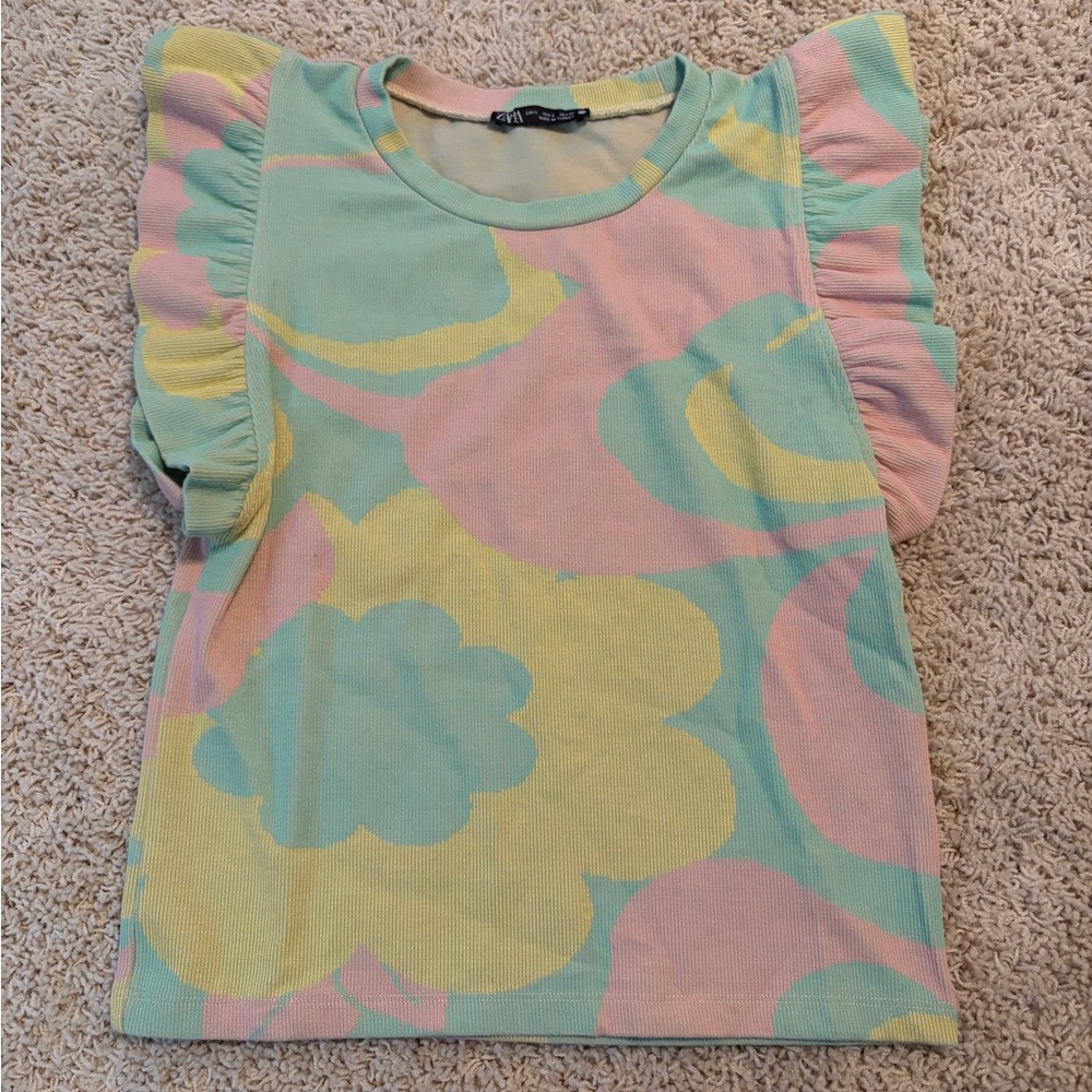 Zara Pastel Mint Pink Yellow Colorblock Knit Top